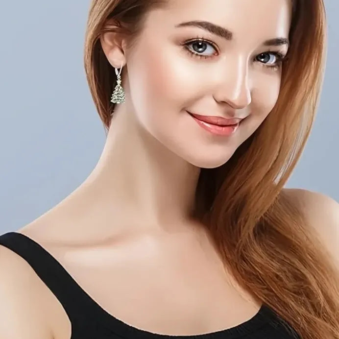 Elegant Bling Cubic Zirconia Christmas Tree Drop Earrings for Women Gift