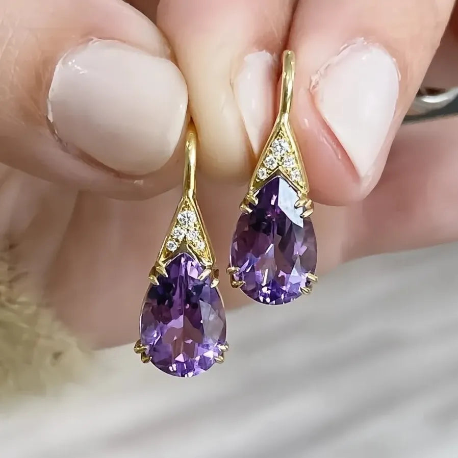 Elegant Purple Water Drop CZ Copper Alloy Earrings for Women
