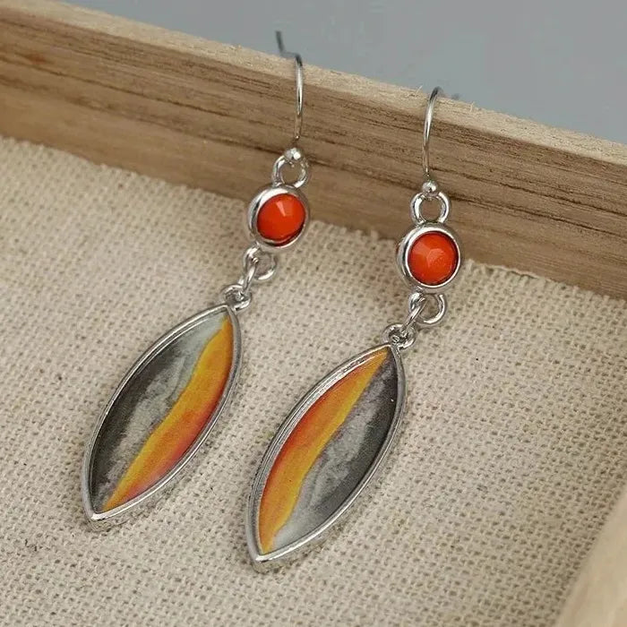 Vintage Multi Color Geometric Pendant Earrings Women Semi-Precious Stone Jewelry