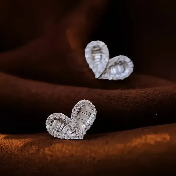 Geometric Heart Cubic Zirconia Stud Earrings Lightweight for Daily Wear