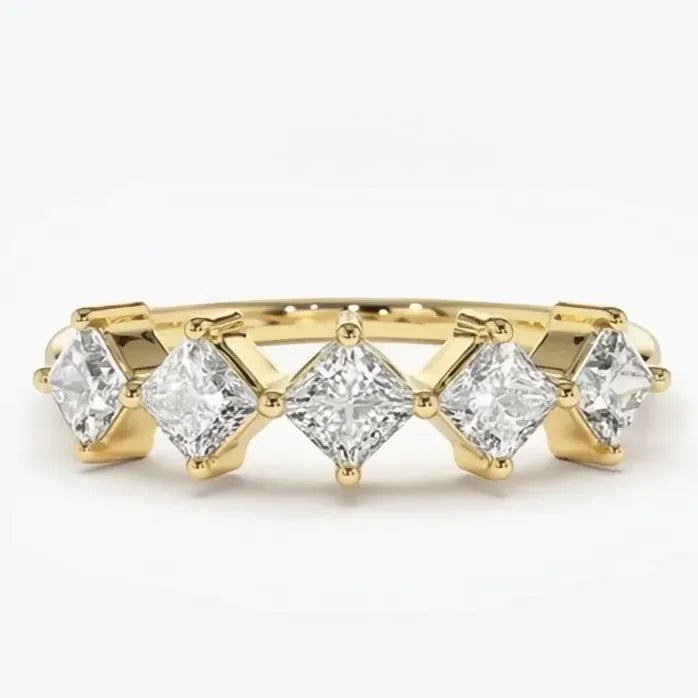 Princess Cut Square Cubic Zirconia Gold Color Wedding Ring for Women