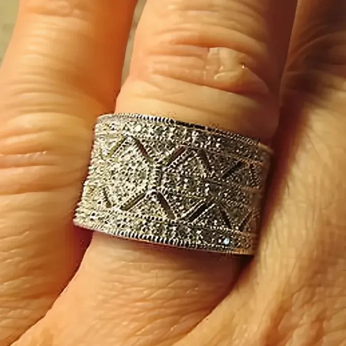 Women Silver Wide Wedding Ring Cubic Zirconia Fashion Jewelry Brass