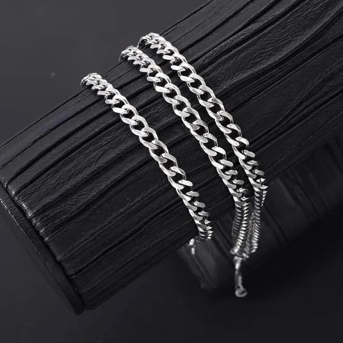 Punk Hip Hop Stainless Steel Cuban Chain Necklace & Bracelet Set Men Women
