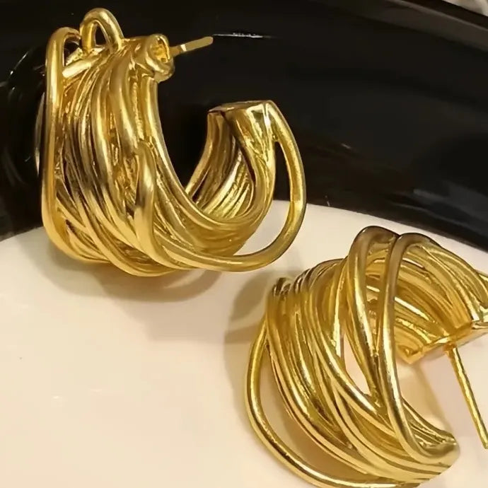 Luxury Women Geometric Hoop Earrings Gold Silver Brass Wedding Jewelry