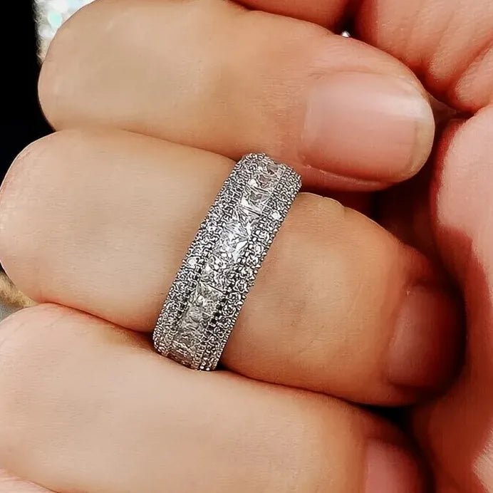 Princess Geometric Cubic Zirconia Promise Ring Women’s Luxury Wedding Band