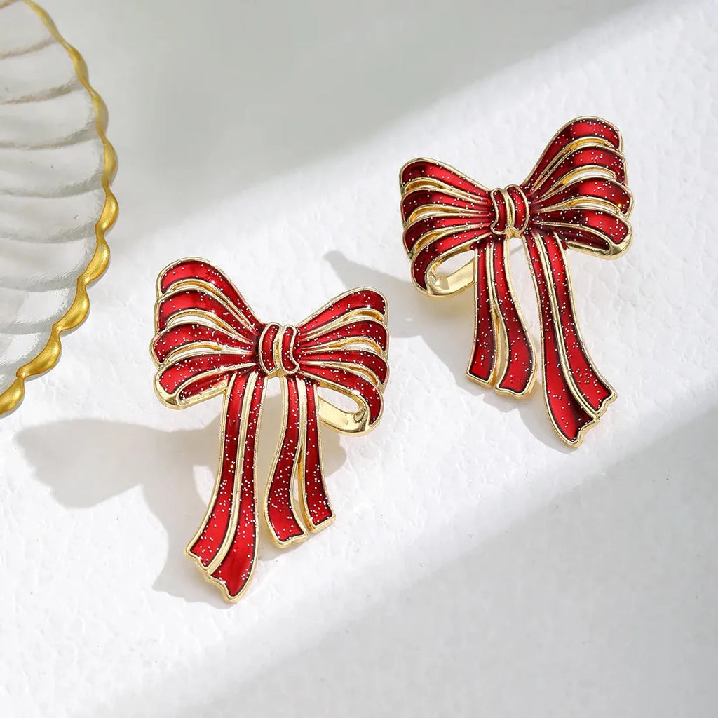 Red Big Bowknot Zinc Alloy Earrings for Women Christmas Gifts