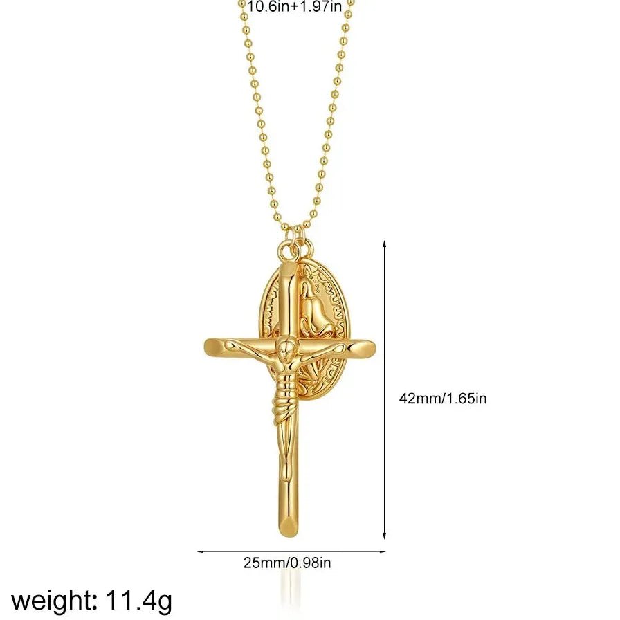 18k Gold Plated Crucifix Cross Pendant Necklace Featuring Pearl for Women