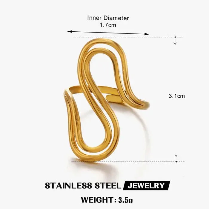 Gold Color Stainless Steel Adjustable Double S-Shaped Ring for Women Jewelry