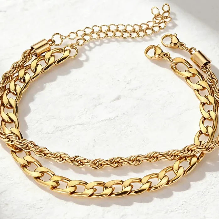 Stainless Steel Punk Flower Basket Bracelet Men Metal Double-Layer Gothic Jewelry