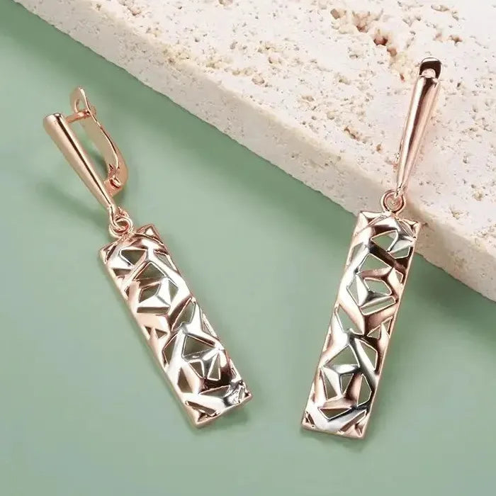 Minimalist Long Hollow Drop Earrings Rose Gold Silver Copper Wedding Gift