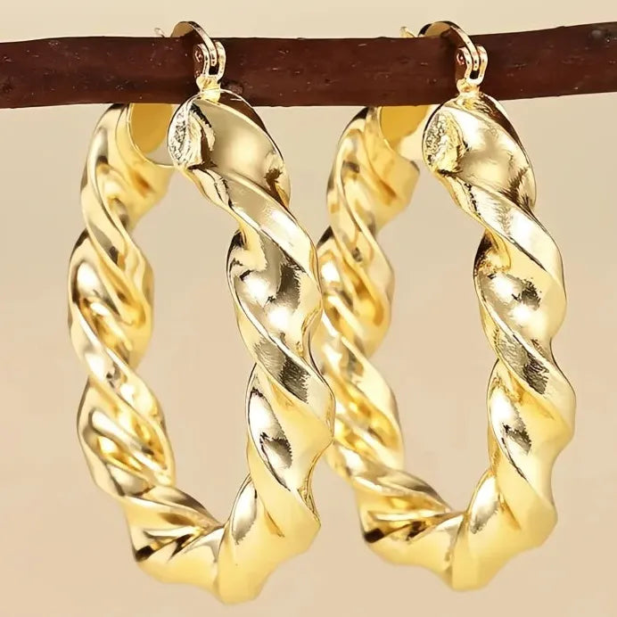Luxury Geometric Gold Twist Hoop Earrings for Women Wedding Gift