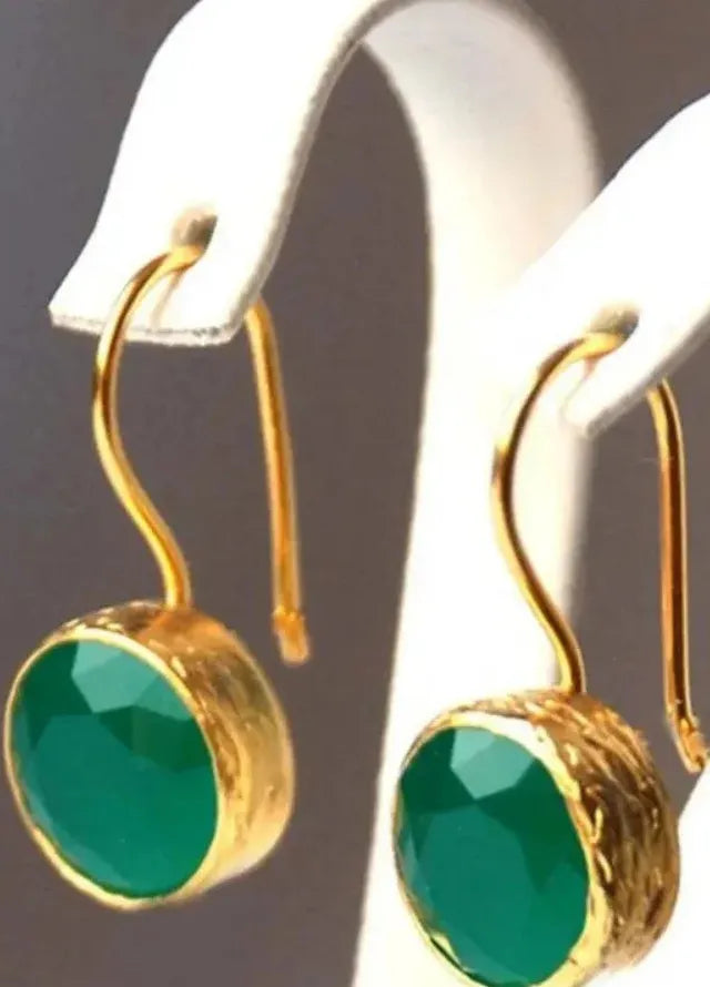 Luxurious Emerald Synthetic Gemstone Drop Earrings Round Shape Jewelry for Women