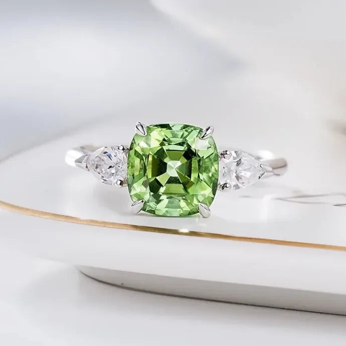 Green Cubic Zirconia Geometric Engagement Wedding Band Ring Brass