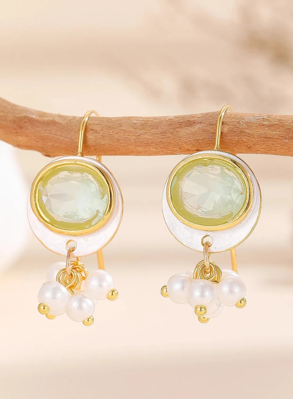 Creative Geometric Pearls Double Drop Round Stone Dangle Earrings Zinc Alloy Women
