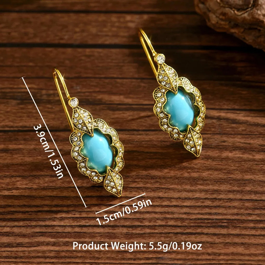 Vintage Blue Stone Bohemian Women's Earrings Zinc Alloy Carved Flower Pendant Jewelry