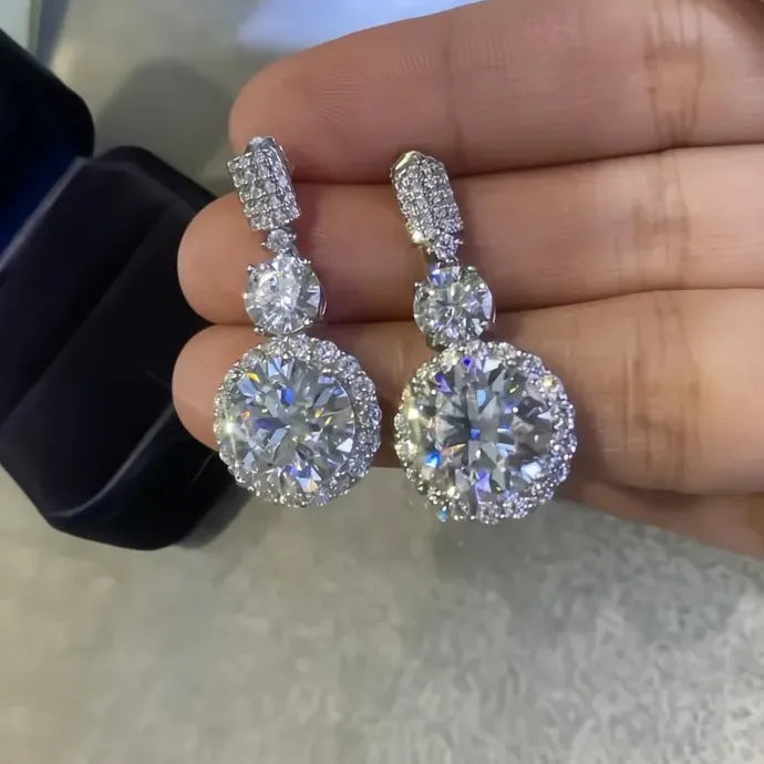 Noble Lady Geometric Brass Drop Earrings with Bright Cubic Zirconia Gift