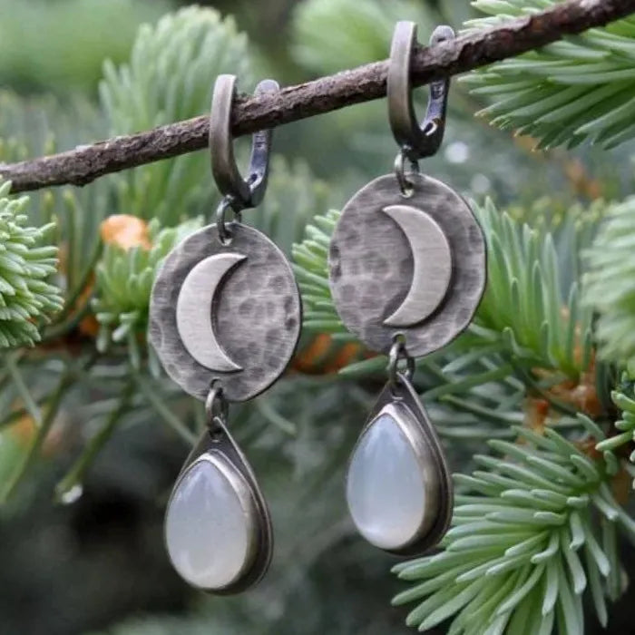 Imitation Moonstone Drop Earrings Blue Gemstone Zinc Alloy Cloud Moon Design