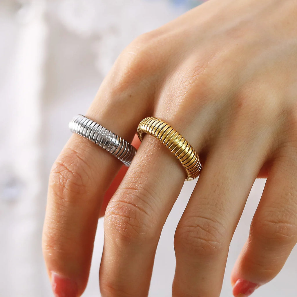 18K Gold Plated Stainless Steel Snake Chain Ring Waterproof Retro Punk Jewelry