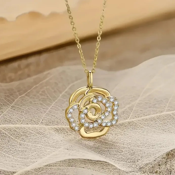 Gold Sweet Camellia Flower Pendant Necklace for Women Wedding Gift