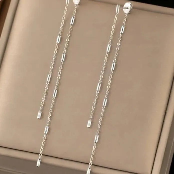 Stainless Steel Geometric O-Chain Tassel Drop Earrings for Women Jewelry