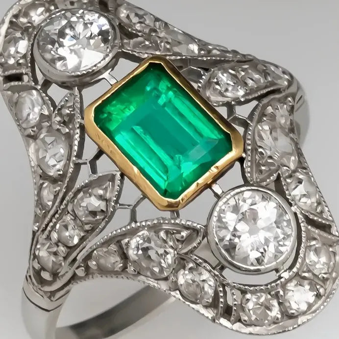 Elegant Two Tone Green CZ Cubic Zirconia Brass Women's Geometric Wedding Band
