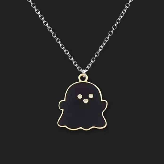 Stainless Steel Geometric Sad Ghost Pendant Necklace Unisex Gift