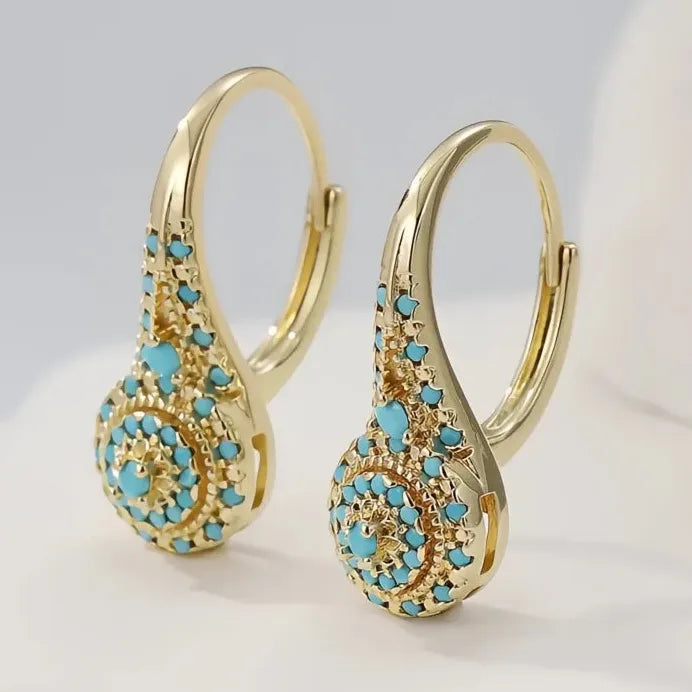 Bohemian Blue Turquoise Drop Earrings Gold Color Women Party Jewelry