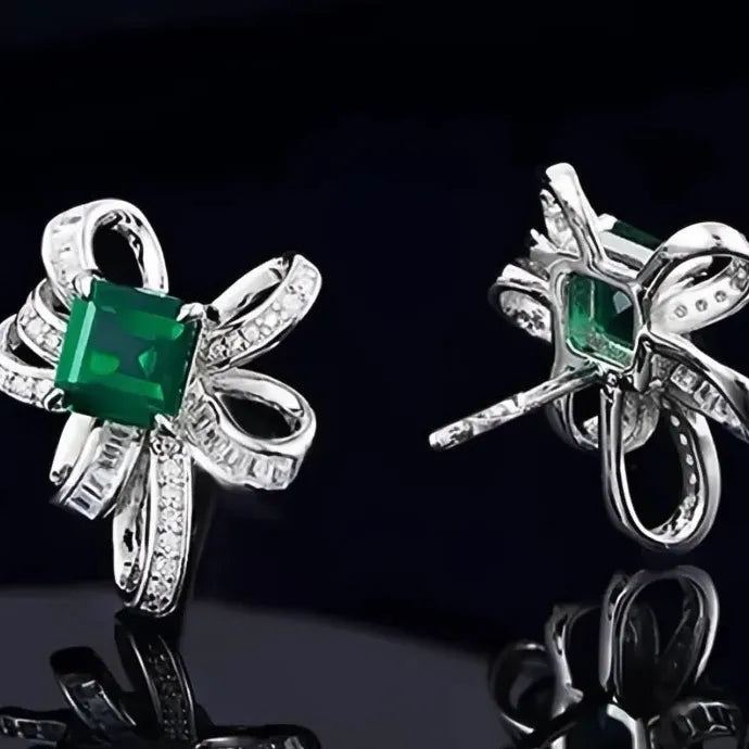 Knot Design Women’s Copper Alloy Stud Earrings with Green CZ for Wedding Party