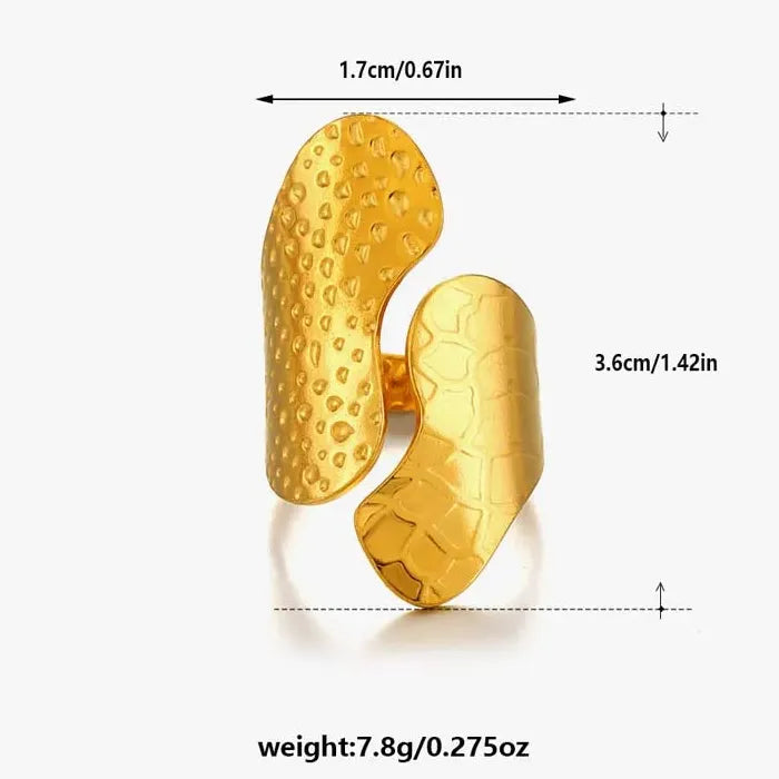 Wide Stainless Steel Geometric Ring for Women Gold Tone Jewelry Gift
