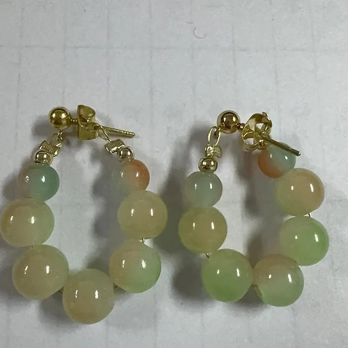 Elegant Green Beaded Acrylic Hoop Earrings for Women Vintage Gift