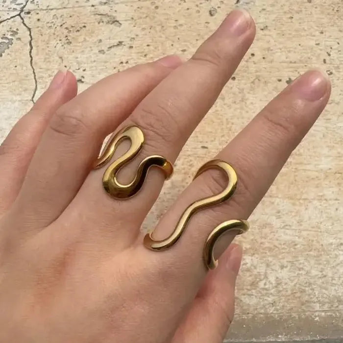 Vintage Stainless Steel Geometric Open Cocktail Ring for Women Men Gift Party