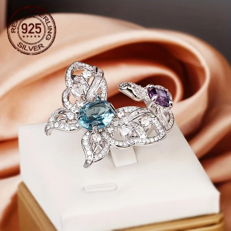 2026 Luxury 925 Sterling Silver Oval Aquamarine Tanzanite Garnet Ring – White Gold Plated