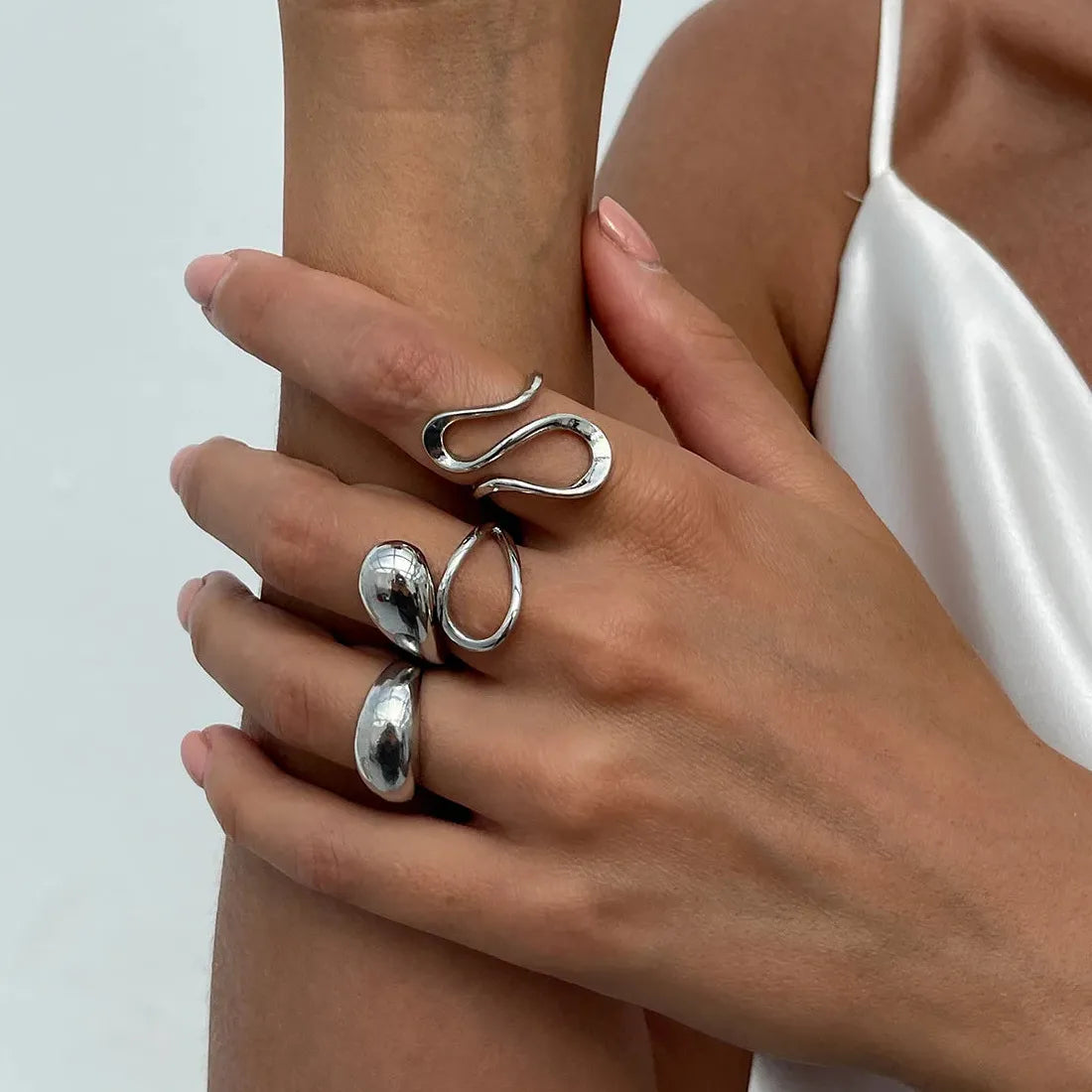 4Pcs Punk Geometric Square Open Rings for Women Men Fashion Jewelry