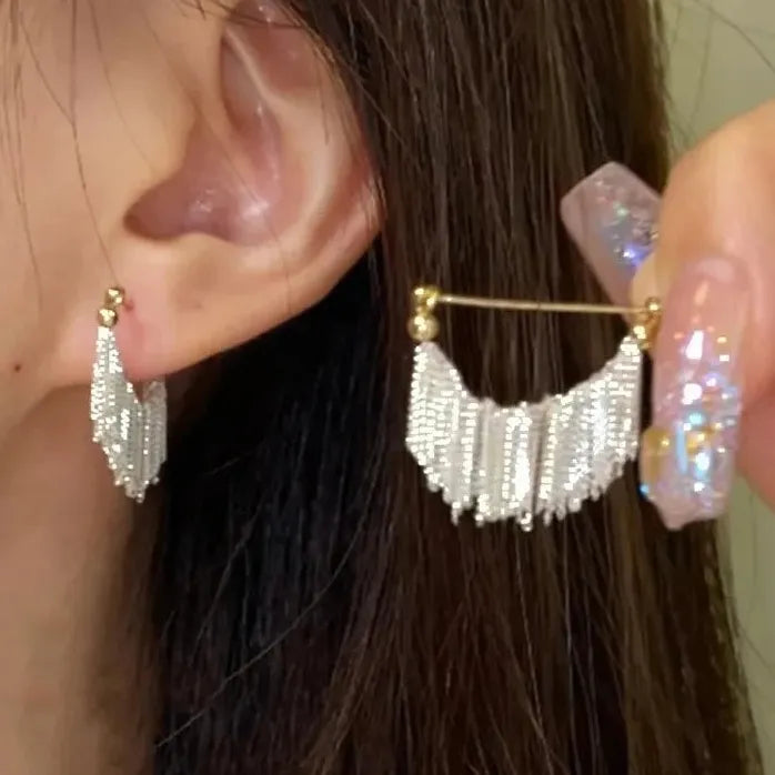 Elegant Light Luxury Long Tassel Copper Earrings Women Geometric Drop Design