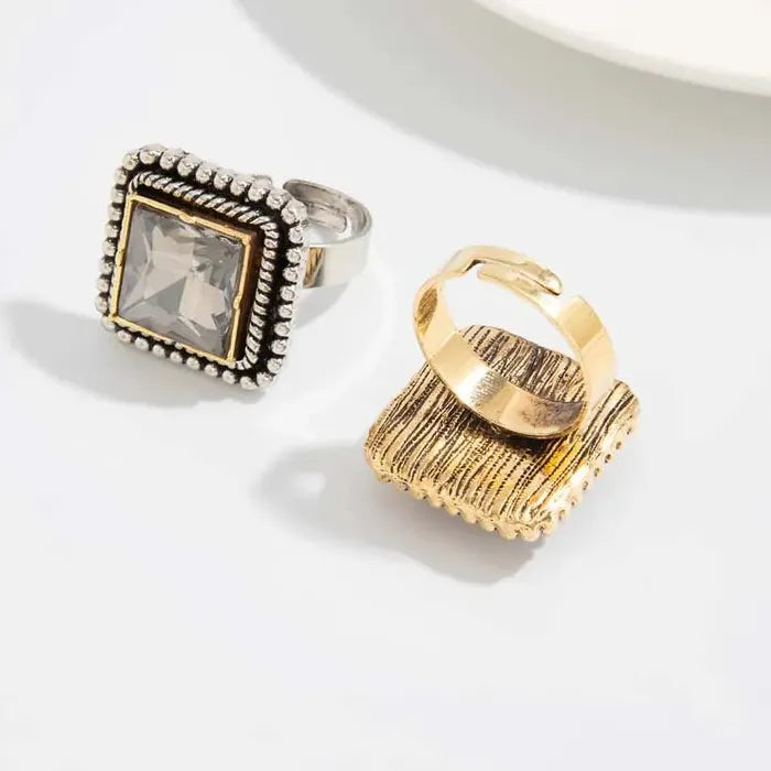 Adjustable Large Vintage Zircon Square Punk Geometric Cocktail Ring
