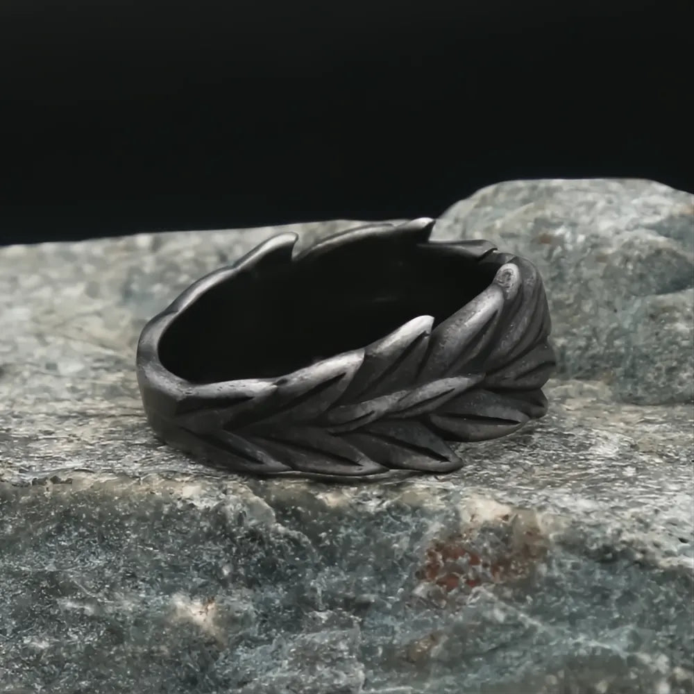 Vintage 316L Stainless Steel Black Ears of Wheat Ring Unisex Neo-Gothic Punk Jewelry Gift