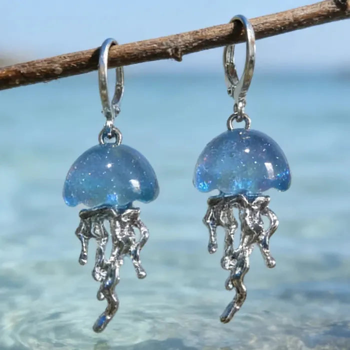 Blue Jellyfish Dangle Earrings Zinc Alloy Ocean Charm Vintage EMO 2000s