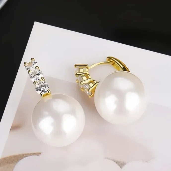 Elegant Geometric Copper Alloy Drop Earrings with Simulated Pearl & CZ for Women