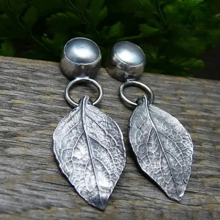 Vintage Indian Tribal Leaf Drop Earrings Zinc Alloy Bohemian Jewelry for Women