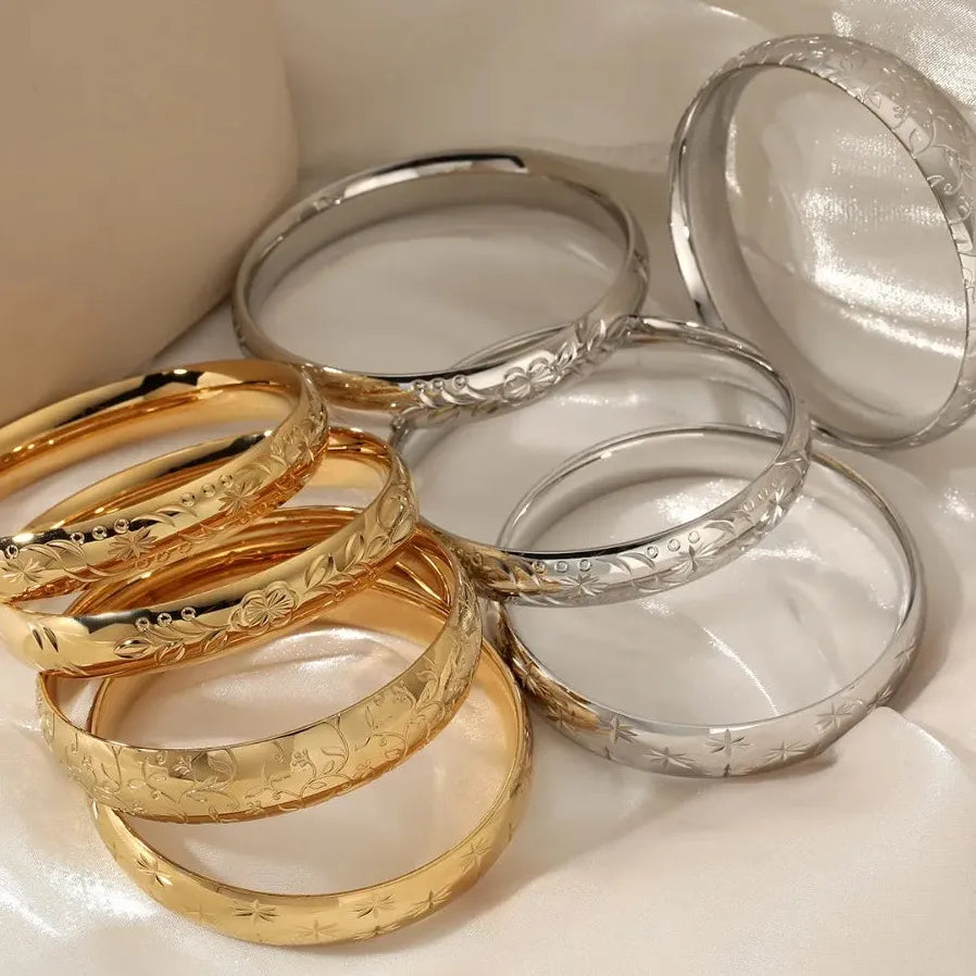 18K Gold Plated Stainless Steel Geometric Bangle Bracelet for Women Girls Jewelry