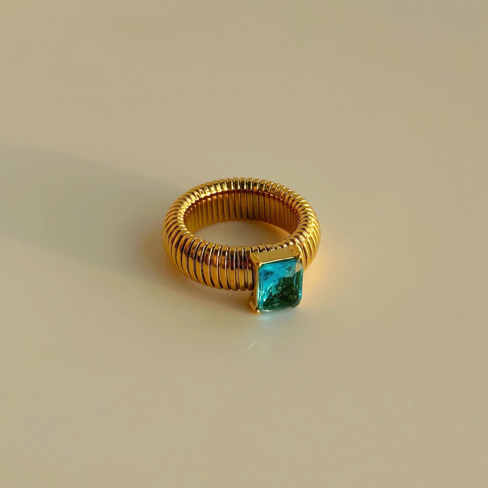 Punk Multicolor Crystal Ring for Women 18K Gold Plated Waterproof Thick Square Ring