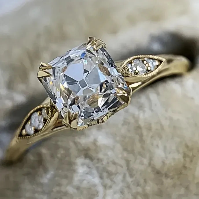 Luxury Princess Square Cubic Zirconia Wedding Engagement Ring for Women Gold Color Brass Band