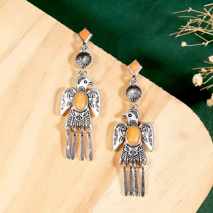 Handmade Vintage Bohemian Orange Round Geometric Drop Earrings Zinc Alloy