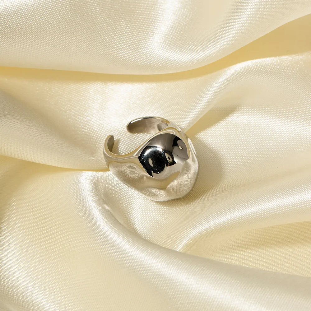 Gold Plated Stainless Steel Chunky Large Dome Ring Women Wedding Anniversary Gift