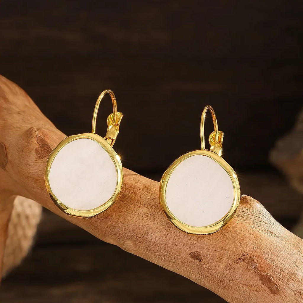 Simple Gold Inlay Round White Drop Earrings for Women Zinc Alloy Jewelry