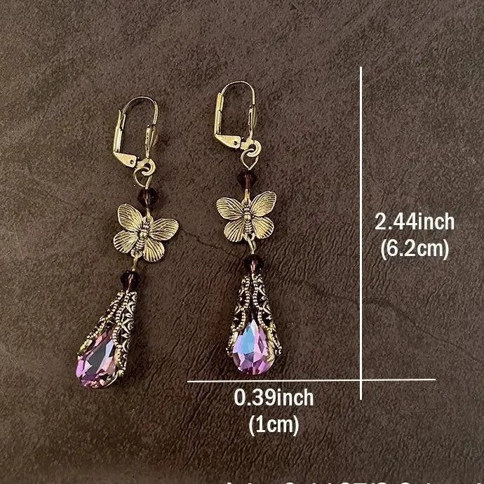 Butterfly Geometric Drop Earrings for Women Gold Blue Stone Zinc Alloy Jewelry