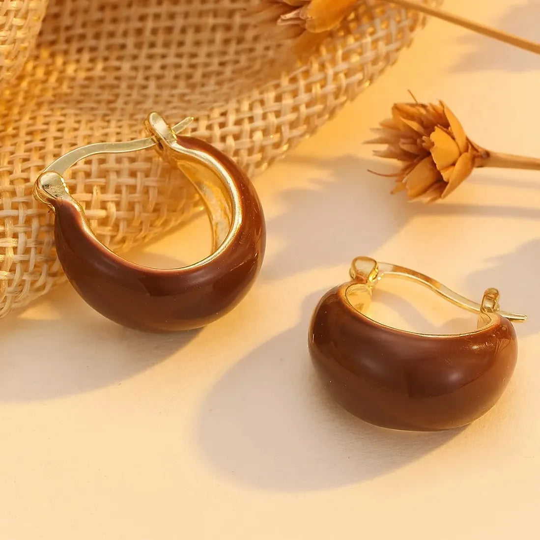 Vintage Tiger's Eye Stone Round U-Shaped Hoop Earrings for Women Jewelry