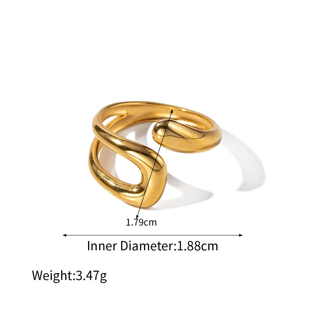 Gold Color Metal Geometric Stainless Steel Rings for Women Wedding Party Jewelry Gifts