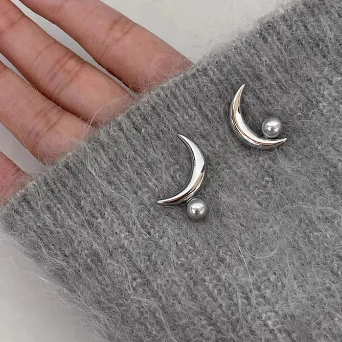 Moon Gray Pearl Stud Earrings Copper Moon Bowknot Jewelry Gift Women