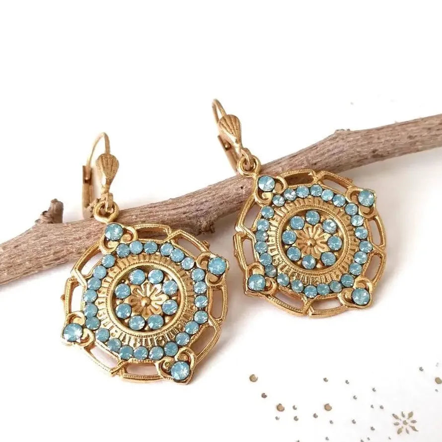 Vintage Gold Inlaid Light Blue Resin Drop Earrings Bohemian Geometric Jewelry Gift